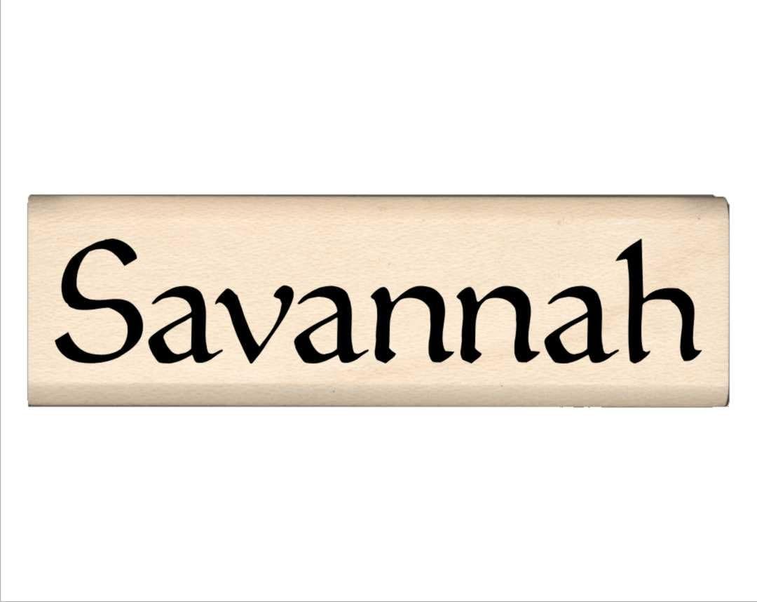 Savannah Name Rubber Stamp, Uppercase Letters, Red Rubber, Ink Pad Not Included