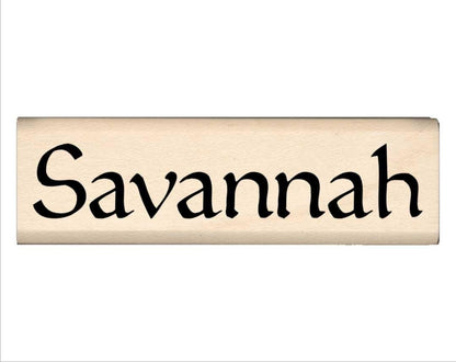 Savannah Name Rubber Stamp, Uppercase Letters, Red Rubber, Ink Pad Not Included
