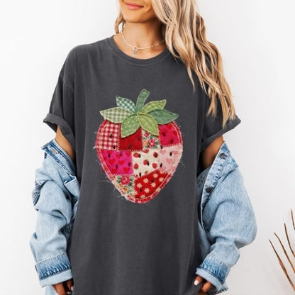 Faux Patchwork Strawberry T-Shirt, Colorful Strawberry - photo 4