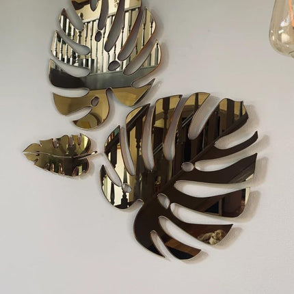 Custom Mirror Leaf, Personalized Mirrored Leaves Acrylic Mirror Leaf Wall Decor Mirrored Gold Leaf Wall Decoration DIY Home Wall Pediments (Six Pack, Style 1)