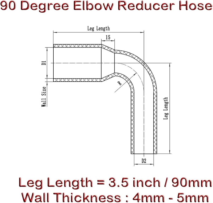Automotive Silicone 90-Degree Elbow Reducer Coupler, 1.5 in to 1.75 in, Black - photo 2