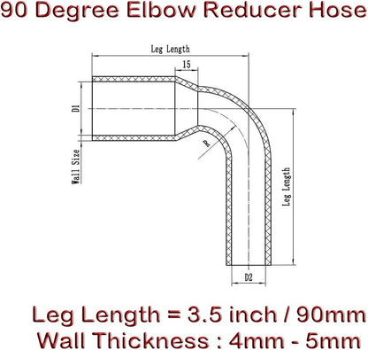 Automotive Silicone 90-Degree Elbow Reducer Coupler, 1.5 in to 1.75 in, Black - photo 2