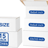 Assorted-Sizes-Shipping-Boxes-15-Pack: 8x6x4 & 9x6x4 & 10x7x5 Small-Shipping-Boxes-Mailers, White Corrugated-Cardboard-Boxes-for-Packing-Small-Business Mailing