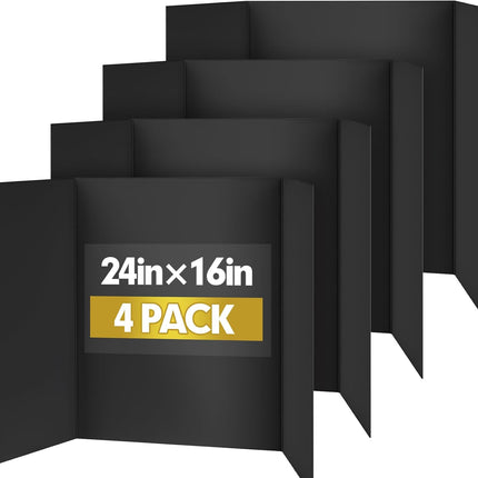 Trifold Poster Board,4 Pack 24" x 16" Black Corrugated Poster Boards,Display Board,Perfect for School Projects, Science Fairs, Event Displays, and Business Presentations