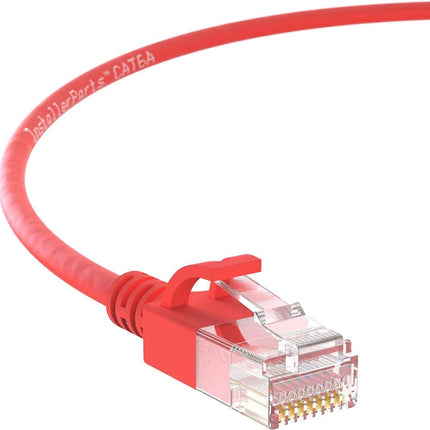 InstallerParts Ethernet Cable CAT6A Slim Cable UTP Booted 1 FT - Red - Professional Series - 10Gigabit/Sec Network/High Speed Internet Cable, 550MHZ, 28AWG