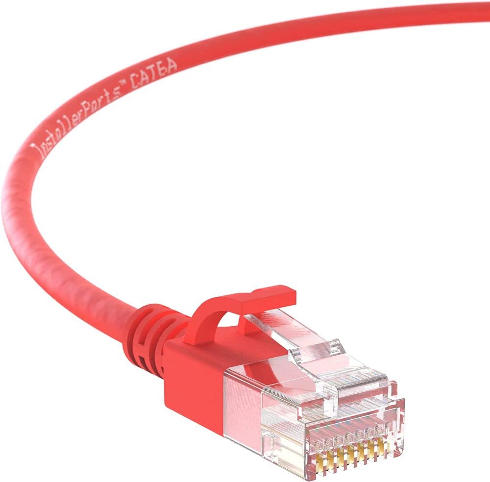 Ethernet Cable CAT6A Slim Cable UTP Booted 1 FT - Red - Professional Series - 10Gigabit/Sec Network/High Speed Internet