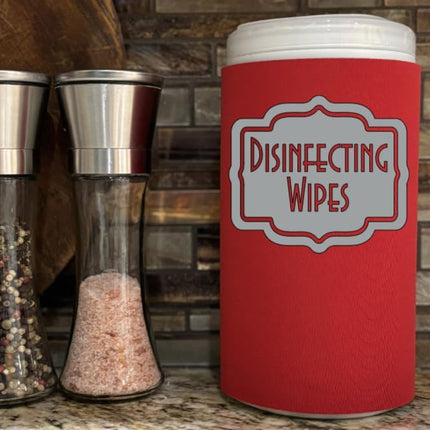 Disinfecting Wipes Cover with Silver Label Modern (Large, Red)