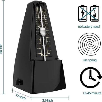 Mechanical Metronome Black/Loud Sound Piano Drum Violin Guitar