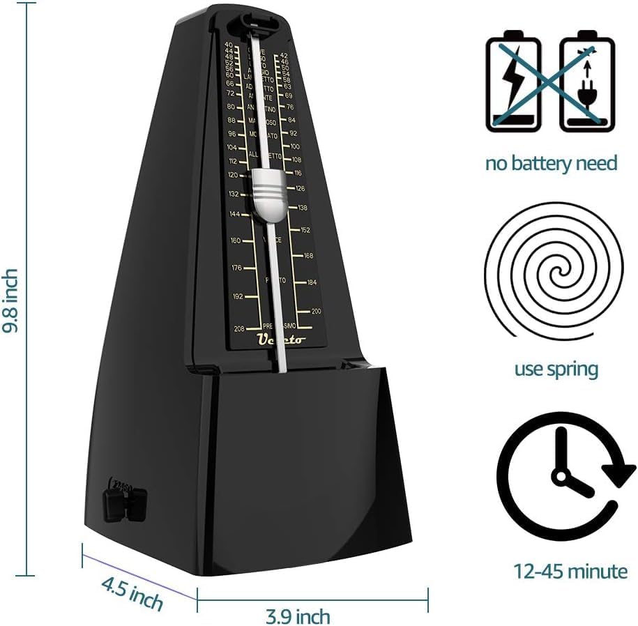 Mechanical Metronome Black/Loud Sound Piano Drum Violin Guitar - photo 2