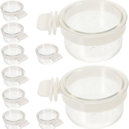 Toyvian 10pcs Detachable Acrylic Bird Food Cups and Water Feeders Small Size Hanging Cage Bowls for Parrots Canaries Finches Small Animals
