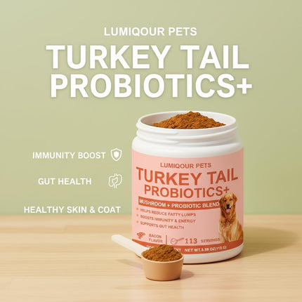 Lumiqour Turkey Tail for Dogs, Turkey Tail Mushroom Powder, Support Your Mature Dog’s Immunity, Gut, Skin, 3.99oz/PCS (1PCS)
