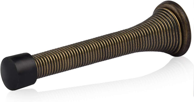 1 Pack Spring Door Stopper with Rubber Bumper 3-1/8" Flexible Spring Heavy Duty Wall Door Stop Low Mounted Door Bumper for Home (Antique Brass)