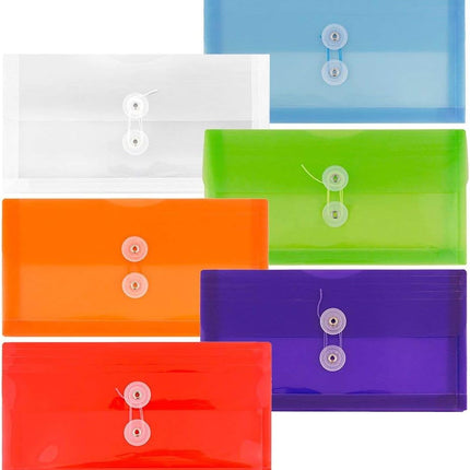 JAM PAPER Plastic Envelopes with Button & String Tie Closure - #10 Business Booklet - 5 1/4 x 10 - Assorted Colors - 6/pack