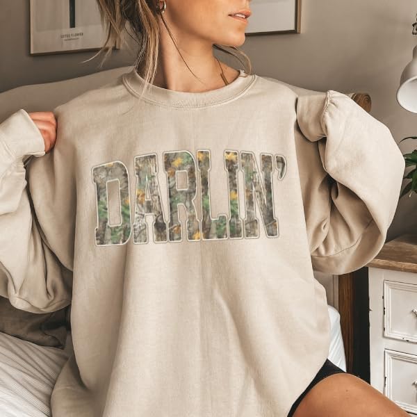 Unisex Darlin’ Camo Sweatshirt for Women – Western Country Graphic Crewneck Camouflage Southern Pullover - photo 4