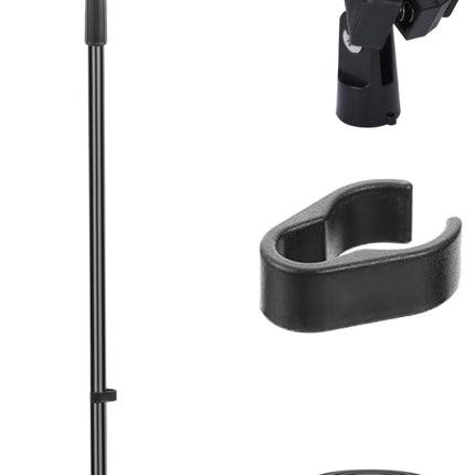 Pyle Adjustable Microphone Stand - Universal Mic Stand with Compact Heavy Base, Floor Standing Design, Height Adjustable, Pivot Angle Clip for Singing & Recording (2.8’ - 5’ ft., 9.8” Base Diameter)