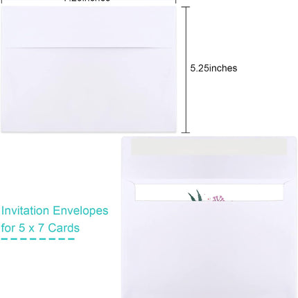 50 Packs 5x7 Envelopes, White A7 5x7 Envelopes for Invitations, Printable, Self Seal for Weddings, Photos, Postcards, Greeting Cards, Mailing