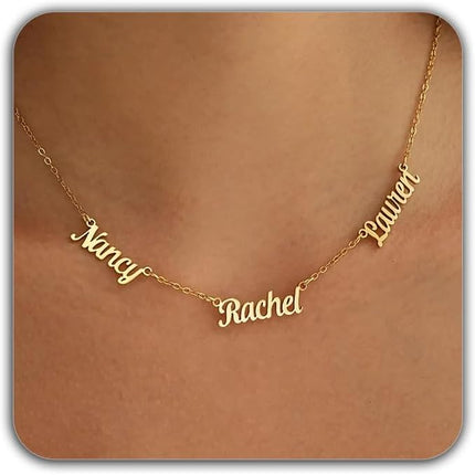Elemtansy Mothers Day Custom Name Necklace for Women, Multiple Name Personalized 18K Gold Plated Handmade Family Necklace, Customized Jewelry Birthday Gift for Mom