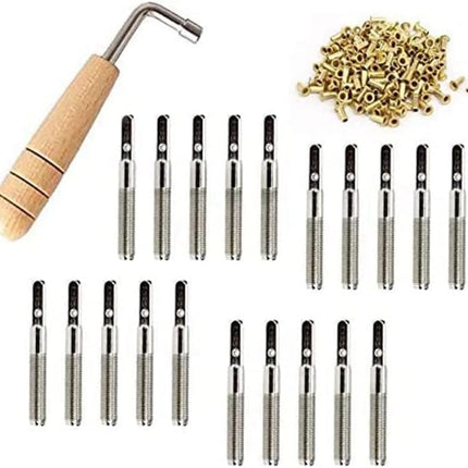 Lyre Harp Tuning Pins, String Anchor Hardware Kit: Tuning Pin Nails-Rivets Set | 40 Pins + 40 Rivets with L-Shape Tuning Wrench | For Small Lyre Harp/Stringed Instrument Tuning Repair Setup (as shown)
