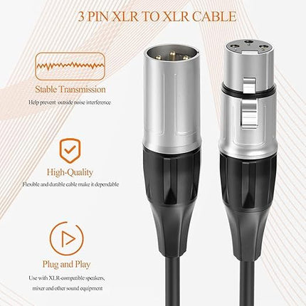 15FT XLR Microphone Cable, XLR Male to Female Balanced Mic Cord, 2 Pack