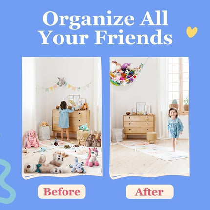 Lilly's Love Large Stuffed Animal Hammock | Corner Hanging Organizer, Stuffed Animal Storage | Easy to Hang Plushie Net w/Included Anchors & Hooks | Cute Room & Bedroom Decor (Black)