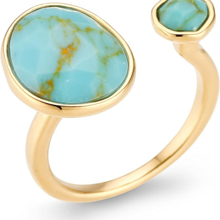 MJLULU Bold 14K Gold-Plated Statement Ring with Eye-Catching Simulated Blue Turquoise - Hypoallergenic & Lightweight, Exuding Boho Elegance - Simple Minimalist Jewelry