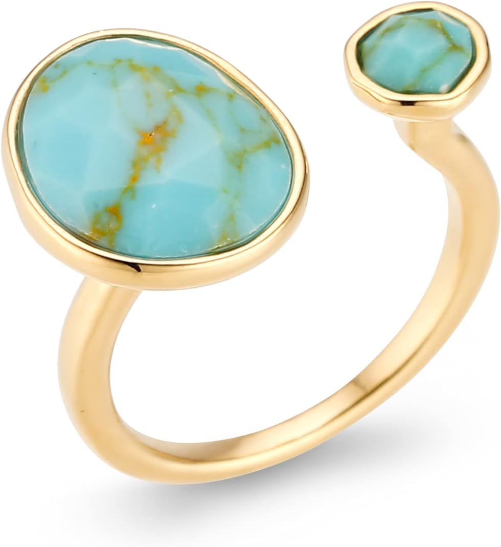 Bold 14K Gold-Plated Statement Ring with Simulated Blue Turquoise