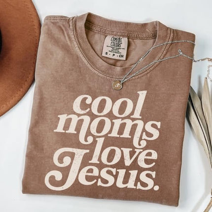 FITIN Cool Moms Love Jesus Comfort Colors T-Shirt, Distressed Faith Graphic Tee, Christian Mom Statement T-Shirt