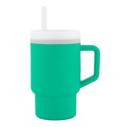 Infantino My 1st Tumbler, 9 Oz. Silicone Sippy Cup with Straw & Handle, Spill-Resistant Baby Cup for On-the-Go, BPA-Free Transition Bottle, Alpine