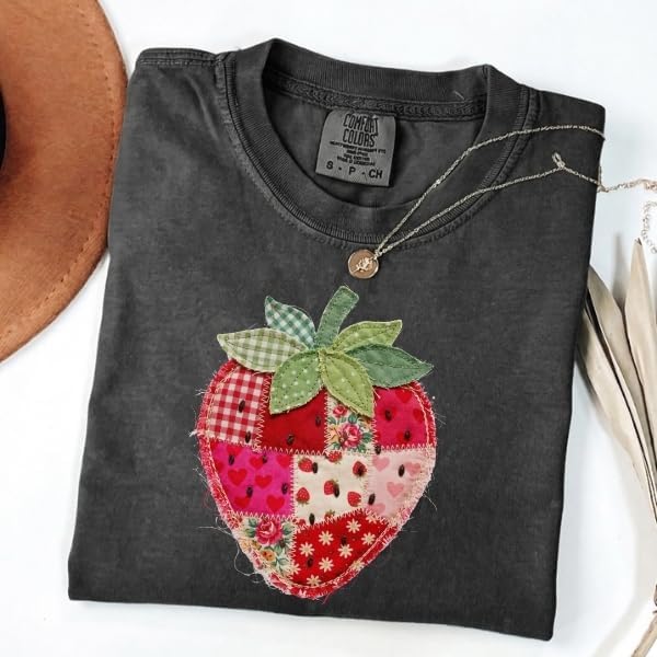 Faux Patchwork Strawberry T-Shirt, Colorful Strawberry - photo 3