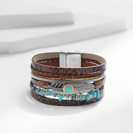 Turquoise Bracelet for Women, Boho Western Bracelet for Turquoise Jewelry, Leather Wrap Multi-Layer Turquoise Bracelet Bangle Jewelry