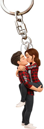 Kissing Couple - Personalized Keychain, Gift For Couple, Custom Name Couple Hugging Kissing Keyring For Anniversary, Husband Wife Valentine Charm, Relationship Keepsake, Wedding Present For Him Her