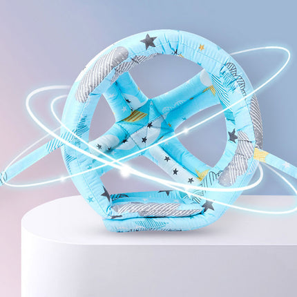 Baby anti-collision helmet rear view showing secure fit and protective coverage