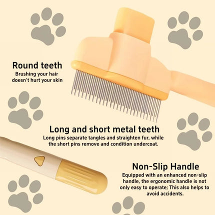 Fine tooth pet flea comb removing loose hair from cat coat