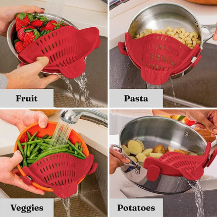 Universal Silicone Strainer Clip close-up showing durable food-grade silicone material