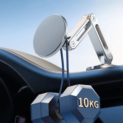 Magnetic MagSafe phone holder stand in use on desk with iPhone attached