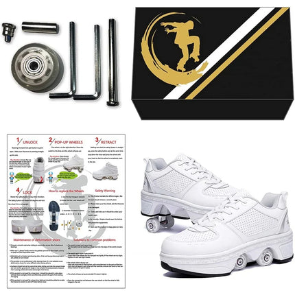 Sneaker Roller Shoes worn on feet demonstrating roller skating mode