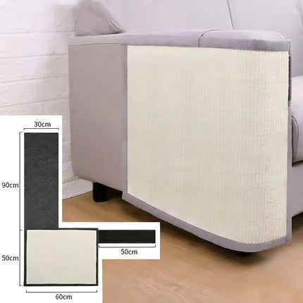 USA CALI linen sisal cat scratch guard full view on sofa arm and back panel
