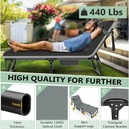 3 in 1 folding camping bed close-up of locking joints and durable steel frame construction