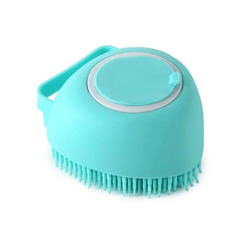 Pet Bath Brush with Shampoo Dispenser ergonomic handle and soft silicone tips