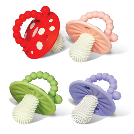 Soft Silicone Infant & Baby 3M+ Teether Toy Massaging Bristles Teething Pacifier - Soothes Sore Gums - Hands-Free & Easy-to-Hold Chompy Teether, BPA Free (RED/Green)