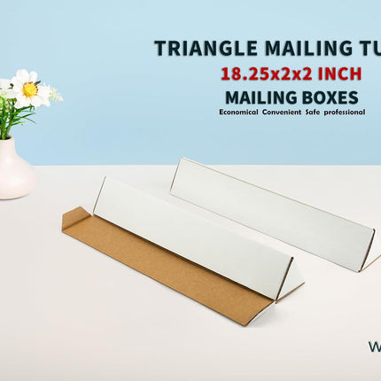 25 Pack Triangle Corrugated Cardboard Mailing Tubes, 18.25" x 2" x 2", White, Bulk Poster Tubes for FBA Shipping, Warehouse Storage, Blueprints, Artwork & Long Items