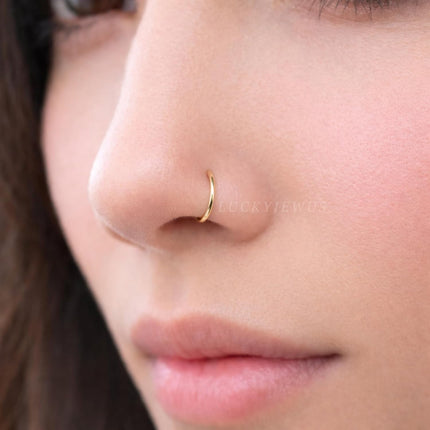 LUCKYJEWUS Small Thin Gold Nose Ring Hoop for Women, 14k Gold Filled or 925 Sterling Silver - 20G/22G/24G Adjustable Nose Piercing Jewelry (5mm–6mm, 6–7mm, 7–8mm)