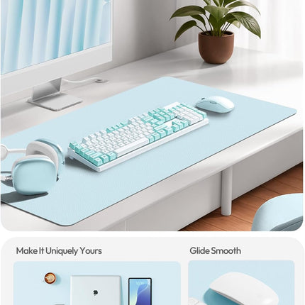 YSAGi Leather Desk Protector, Office Mat, Large Mouse Mat, Non-Slip PU Leather Blotter, Laptop Pad, Waterproof Writing Pad for Office and Home (Baby Blue, 23.6" x 13.8")