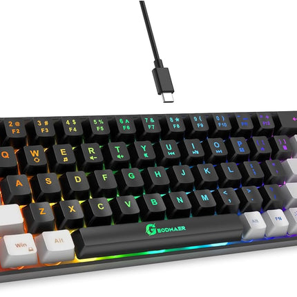 GEODMAER 65% Gaming Keyboard, LED Backlit Mini Wired Gaming Keyboard, Ultra-Compact Anti-Ghosting No-Conflict 68 Keys Gaming Wired Keyboard for PC Laptop Gamer