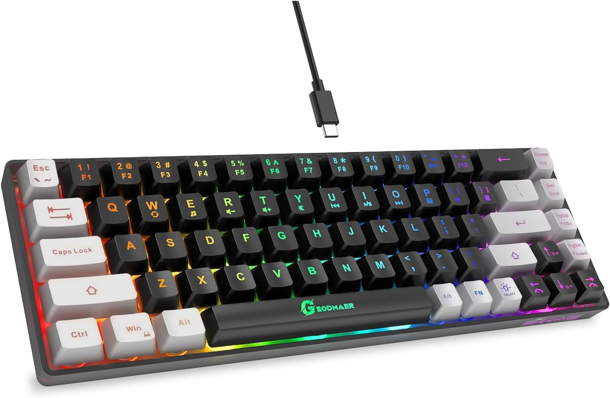 65% Gaming Keyboard, LED Backlit Mini Wired Gaming Keyboard, Ultra-Compact Anti-Ghosting No-Conflict 68 Keys Gaming