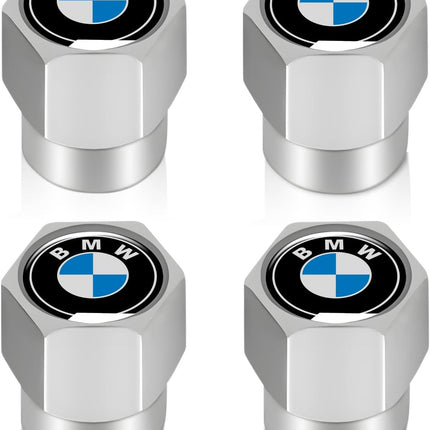 Tire Valve Stem Caps Cover for BMW X1 X3 M3 M5 X1 X5 X6 Z4 3 5 7 Series Metal Wheel Air caps Auto Valve Stem Caps Accessories 4 Pack Silver