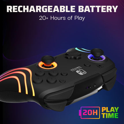 PDP Gaming Afterglow Wave Wireless Nintendo Switch Pro Controller - Officially Licensed, Nintendo Switch 2, Switch Lite/OLED, RGB LED Customization, App Controls, Rechargeable Battery Power - Black