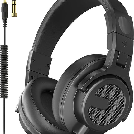 Wired Over Ear Headphones, DJ & Studio Monitor Headphones with 50mm Driver, Stereo Headsets with 1/4 and 3.5mm Jack for Recording Mixing Podcast Keyboard Guitar Laptop - Black