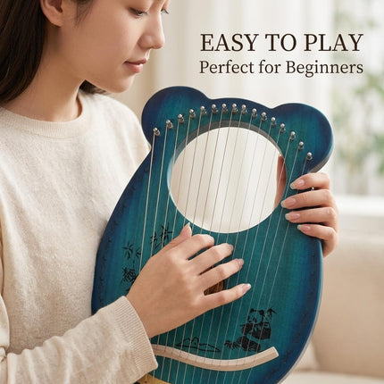 Lyre Harp, 16-String Arpa Instrumento Musical Panda Design Lap Harp Kit String Instrument with Turning Wrench Bag Tuner&Picks
