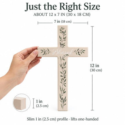 Wall Cross, Wooden Olive Branch Christian Wall Decor, Baptism Gift for Home